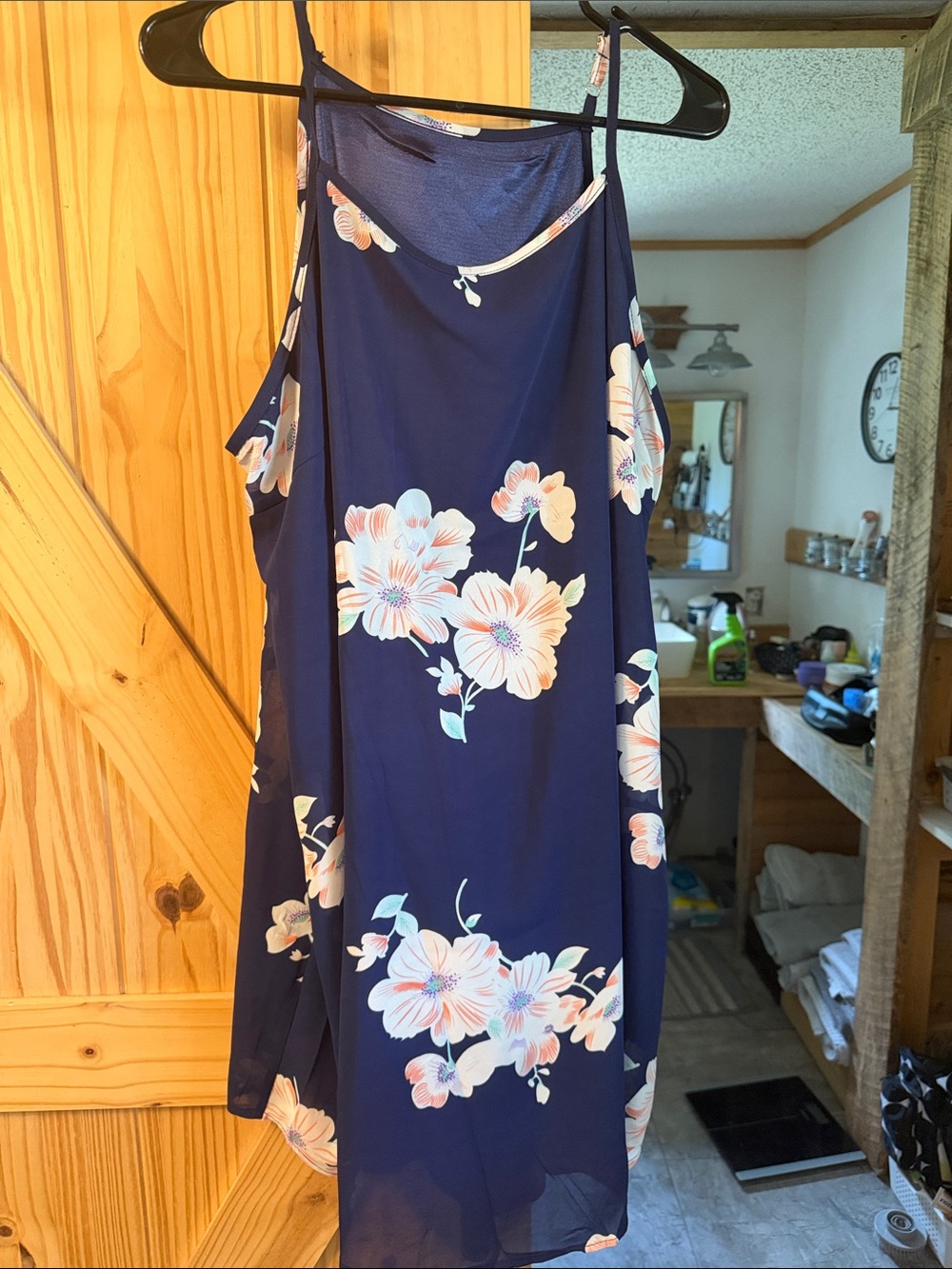 Navy Floral Halter Women's Dress